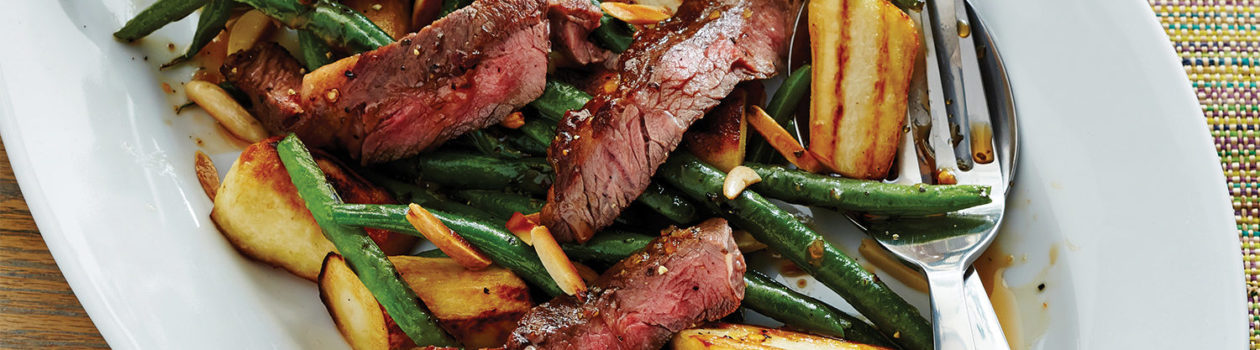 Pan fried steak greenBeans parsnips sob