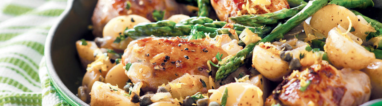 Lemon-Caper Chicken, Potato & Asparagus Skillet