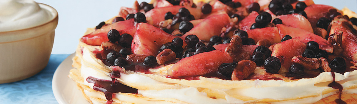 Crêpe Cake with Caramelized Apples & Wild Blueberries